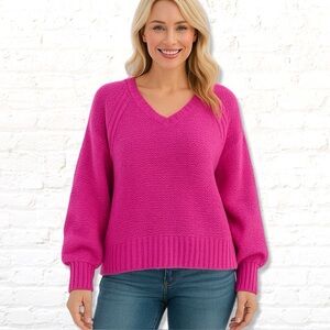 Universal Thread Fuchsia Magenta Cable Knit V-Neck Sweater Women’s Small
